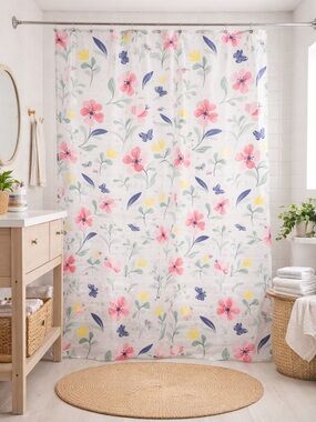 Floral Shower Curtain | Spring | Butterflies